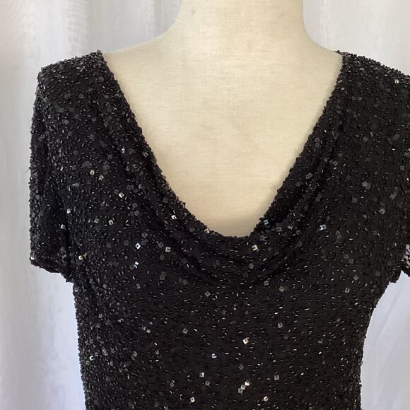 Adrianna Papell Boutique Silk Beaded Black Top Cowl Neckline Women’s Medium - Picture 4 of 9